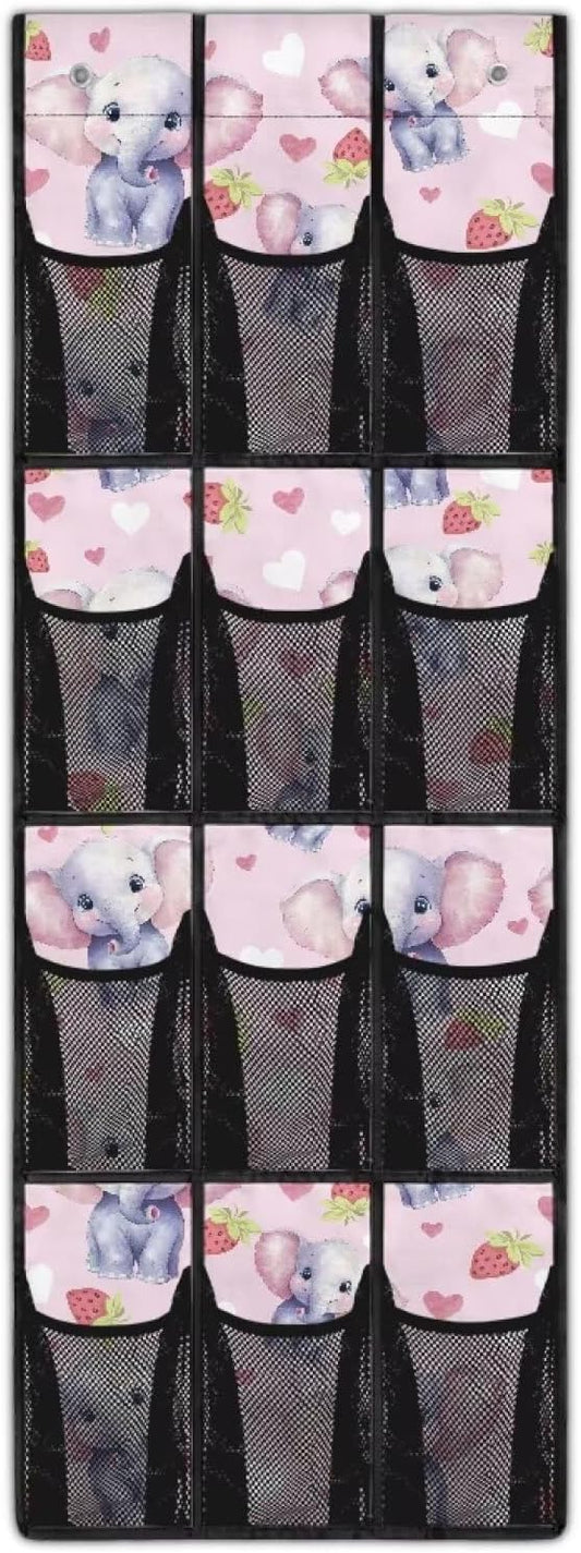 Elephant Over The Door Shoes Organizers,Behind Door Shoes Hang Holder Rack,Storage for Small Spaces,Unique Print
