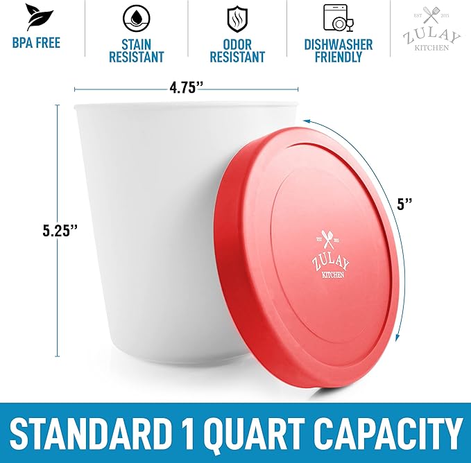 Zulay Large Ice Cream Containers - 2 Pack, 1 Quart Each - Reusable Ice Cream Container Set with Lids - For Sorbet, Gelato, Frozen Yogurt (Red)