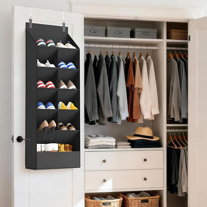 Lifewit 6 Tier Over the Door Shoe Organizer with 11 Large Deep Pockets, Fabric Hanging Shoes Shelf for Closet, Dorm Storage, Fit Up to 12 Pair Shoe Rack Holder for Sneakers, Boots, Black