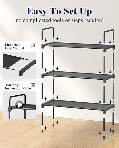 Kitsure Shoe Rack for Closet, Sturdy Shoe Storage for Entryway, Space-Saving Shoe Rack Small and Shoe Shelf, 27.6" Wide, Black