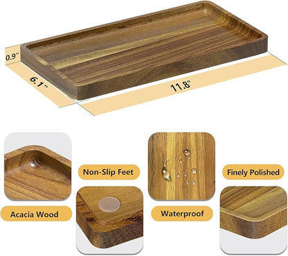 WEENSON Acacia Wood Bathroom Vanity Tray for Soap Dispenser, Toiletries, Makeup, Perfume, Decor, Kitchen Tray for Counter Salt Spice, Toilet Tank Tray for Candle, Nightstand 11.8"x6.1"