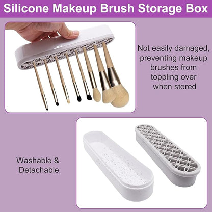 2Pcs Grey Silicone Makeup Brush Holder Stand Makeup Brush Storage Make Up Brushes Holder Organizer for Painting Pen Brushes Nail Clippers Drill Pens Ruler Sewing Craft Tools