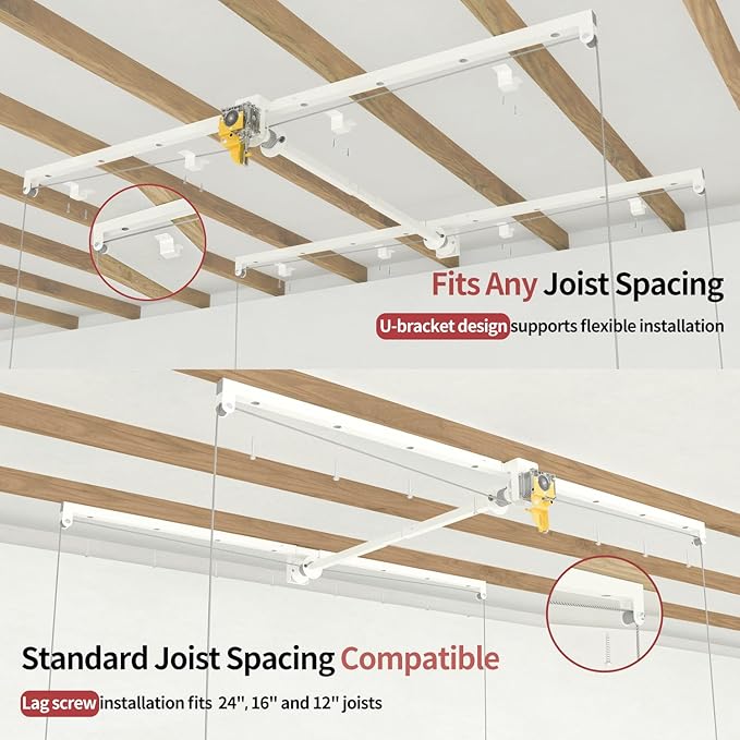 Garage Ceiling Storage Racks – 4x8 FT Overhead Garage Storage Rack with Safety Lock, Heavy-Duty Ceiling Mounted Lift System and Storage Organizer, Ideal for Maximizing Overhead Space, 325 lbs Capacity
