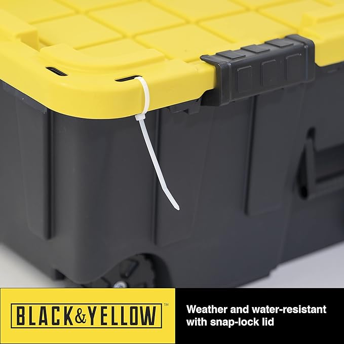 CX BLACK & YELLOW, 20-Gallon Heavy Duty Tough Storage Footlocker & Snap-Tight Lid, (13.4H x 18.2W x 32.3D), Weather-Resistant Design and Stackable Organization Tote [2 Pack]