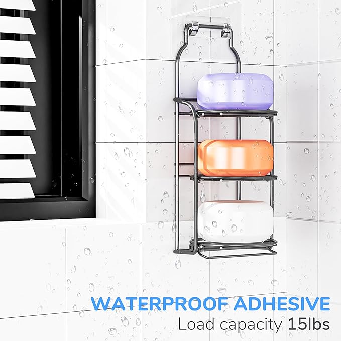 galasily 3-Tier Shower Soap Shampoo Bar Holder, Self Adhesive&Freestanding Draining Soap Caddy for Bathroom Wall Accesories, Apartment Essentials Decor…