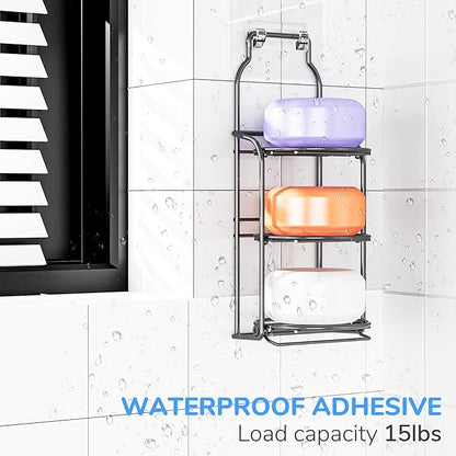 galasily 3-Tier Shower Soap Shampoo Bar Holder, Self Adhesive&Freestanding Draining Soap Caddy for Bathroom Wall Accesories, Apartment Essentials Decor…