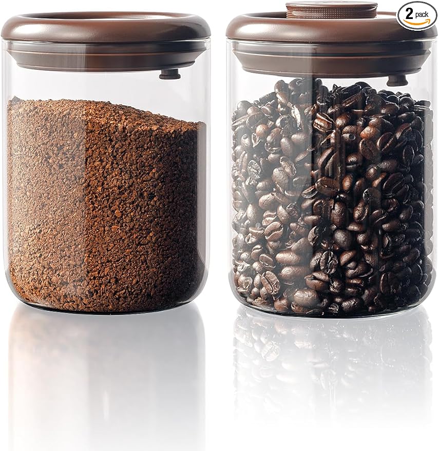 Glass Coffee Container - 10 oz Pop Top Coffee Storage Airtight Canister, Large Ground Coffee Containers Coffee Jars with Lids, 0.63lb, 2 Pack