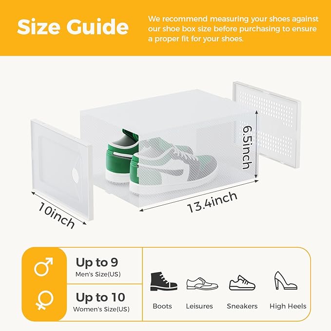 NEWBULIG 12 Pack Clear Shoe Storage Boxes, Stackable Sneaker Storage Case with Lids, Shoe Display Containers Organizer for Closet, Under Bed, Entryway, White