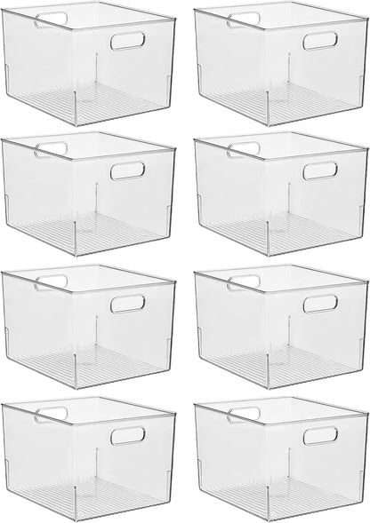 iDesign Storage Bins with Handles - Organize Kitchen, Bathroom, or Home Office - Set of 8 - Clear