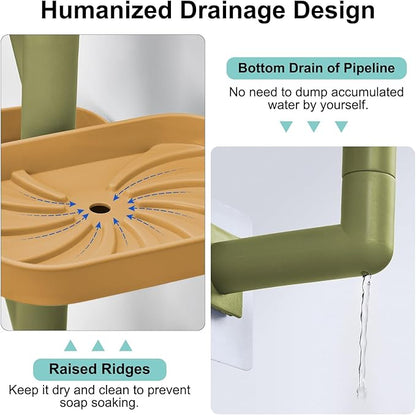 Soap Holder Four Layer Wall Mounted NO-Drilling Rotatable Self-draining Removable Soap Dish for Shower Bathroom Tray,Self Draining Sponge Holder,Razor Holder (Yellow/Green)