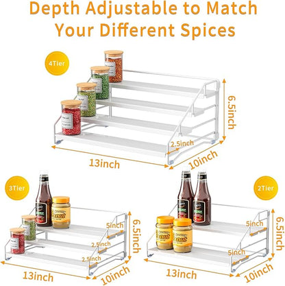 RCHYFEED Spice Rack Organizer for Cabinet,4 Tier Spice Organization for Cabinet Easy Visibility,Tierd Spice Rack Seasoning Organizer for Kitchen Countertop Pantry,Metal(White, 2Pack)