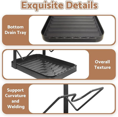 Kitchen Pot Lid Storage Rack, Double-Layer Pot Lid Organizer with Removable Drip Tray,Pot Lid Holder While Cooking,Lid And Spoon Rest, Multifunctional Kitchen Organizer Stand for Stove Top