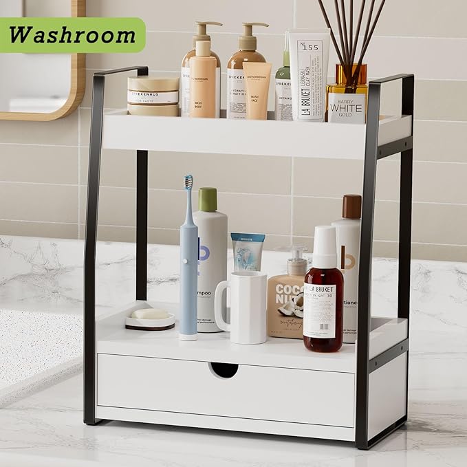 Boulphia 2-Tier Bathroom Organizer Countertop, Bathroom Sink Organizer Countertop, Vanity, Counter Shelf, White