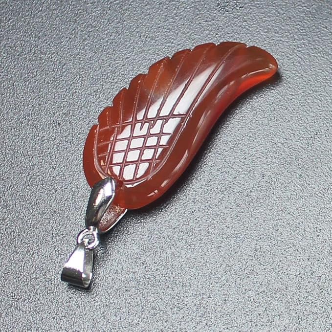 35mm Hand carved mixed gemstom angel wing for necklace pendant bead (red agate)