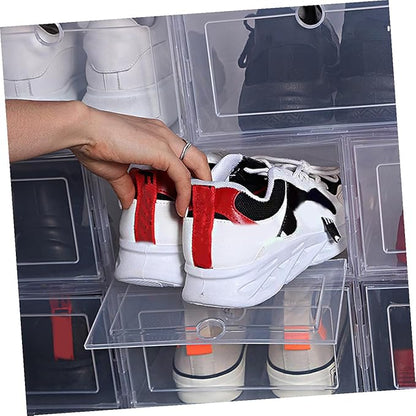 4Pcs Transparent Stackable Shoe Boxes PP Plastic Storage Containers for Closet and Hallway Organization Space-saving Shoe Organizer with High Load Capacity for Home Use