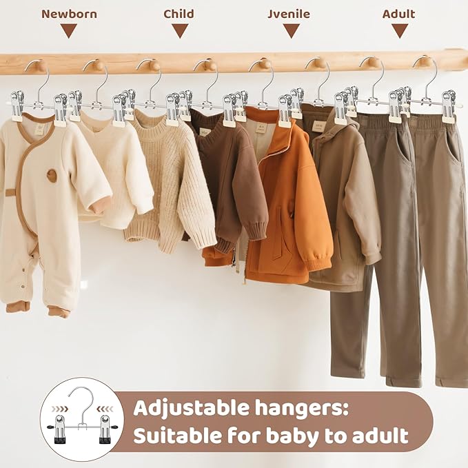 12 Pack Baby Hangers with Clips, 360°Rotatable Toddler Pant Hangers with Clips, Non-Slip Space Saving Kids Hanger for Newborn Children Clothes Skirts Boots Closet Organizers, Off-White