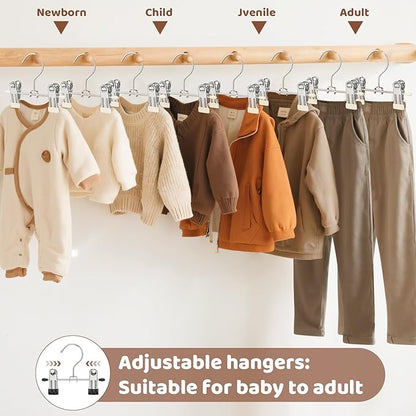 12 Pack Baby Hangers with Clips, 360°Rotatable Toddler Pant Hangers with Clips, Non-Slip Space Saving Kids Hanger for Newborn Children Clothes Skirts Boots Closet Organizers, Off-White