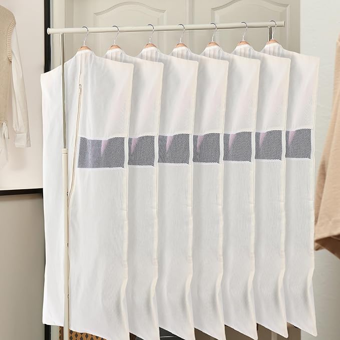 Aliceset 12 Packs 24 x 40 Inches Cotton Garment Bags for Hanging Clothes, Canvas Suit Bags for Clothes Coats Jackets Shirts Closet Storage Travel Gusseted Hanging Garment Cover