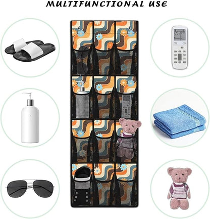 12 Large Pockets Over the Door Shoe Organizer Colorful Hippie Flower Hanging Shoe Rack for Closet Shoe Hanger for Bedroom Bathroom