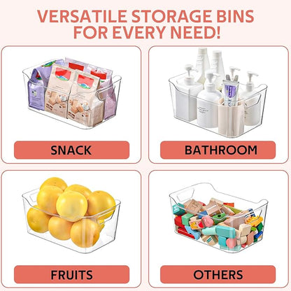 Clear Plastic Storage Bins - 12 Pack Pantry Organizers and Storage,Large Clear Pantry Organizer Bins, Plastic Containers with Handle for Kitchen,Freezer,Cabinet,Closet,Bathroom Under Sink