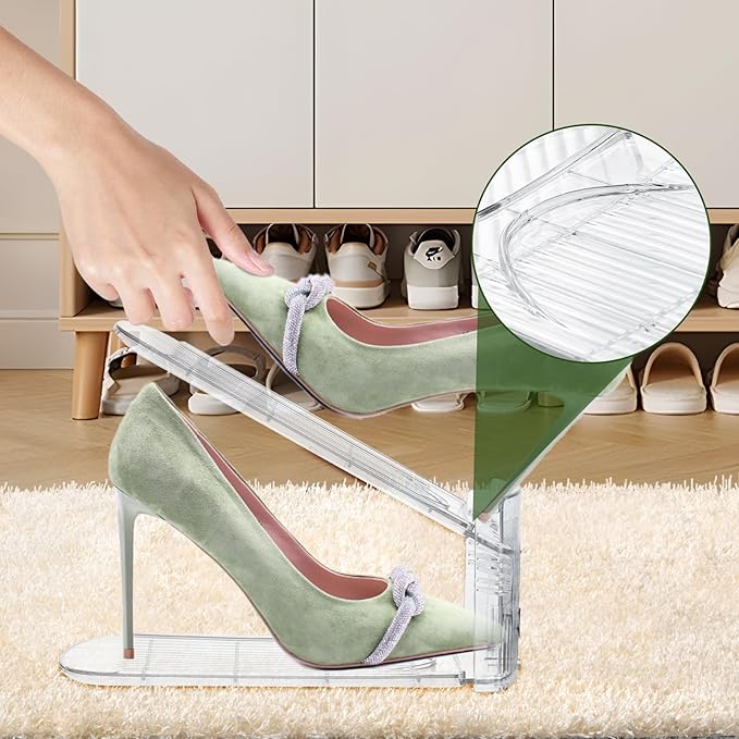 Clear Shoe Slot Organizer, 12 Pack Adjustable Shoe Slots Organizer for Closet Clear Shoe Stackers Shoe Rack Holder Shoe Space Savers for a Pair of Shoes