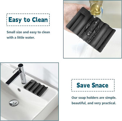 Silicone Soap Dish,Self Draining Soap Holder Perfect for Shower,Bathroom Sink,Kitchen Sink & Travel,Non-Slip Bar Soap Holder Extend Soap Life,Keep Soap Bars Dry & Easy Cleaning Black-2Pcs