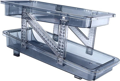 Auto Rolling Soda Can Dispenser Blue Organizer 2 Tier Adjustable Width Drink Container Holder for Fridge