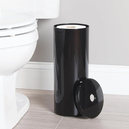 iDesign Freestanding Toilet Paper Canister with Lid for 3 Extra Rolls, Black, Made in USA