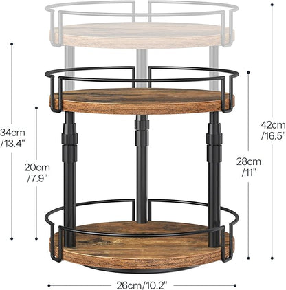 HOOBRO Lazy Susan Organizer Spice Rack, 2-Tier Height Adjustable Rotating Spice Organizer, for Kitchen Countertop and Cabinet, Rustic Brown BF05TL01