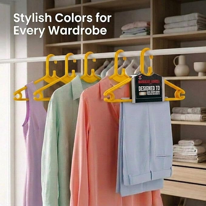Sturdy Polypropylene Hanger, Pack of 12,Yellow l Cloth Hanger l Dress Hangers l Hanger for Clothes Hanging