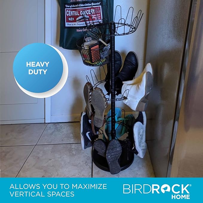 Internet's Best 3 Tier Metal Shoe Tree | Black Finish | 18-Pair Shoe Organization | Free Standing Tower Weighted Base