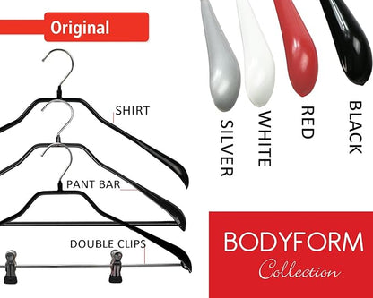 Mawa by Reston Lloyd BodyForm Series Non-Slip Space-Saving Clothes Hanger with Bar for Pants, 16-1/2", Style 42/LS, Set of 6, White