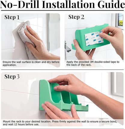 Soap Holder for Shower Wall, 3-Compartment Soap Dish for Shampoo, Conditioner and Body Soap, Fast Draining & Rust-Proof & Heavy Duty, Ultra-Strong Self Adhesive & Freestanding (Mint Green, No Label)