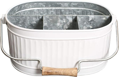 Alpha Living Home Rustic Heavy Duty Alloy Multi-Compartment Silverware Caddy - Metal Utensil Versatile All-in-One Organizer for Kitchen, Bathroom & Office Utensils, Flatware, and Accessories (White)