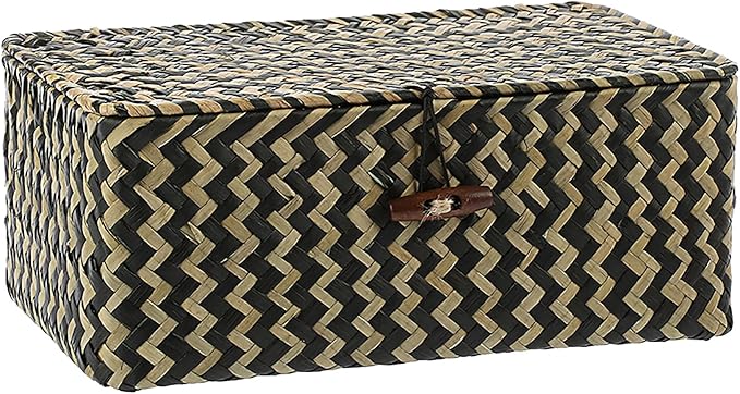 Hipiwe Seagrass Storage Baskets with Lid Woven Wicker Storage Bins for Organizing Natural Rectangular Home Organizer for Bedside Living Room Entryway Table,10.2" x 6.3" x 3.9"