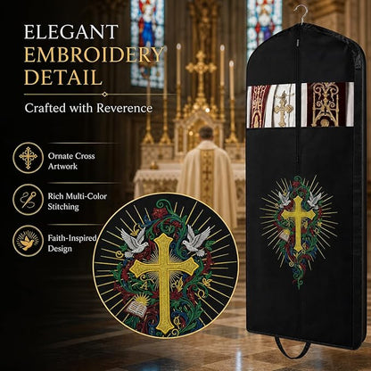 Clergy Robe Garment Bag, Black Vestment Cover for Hanging Clothes, Deacon Preacher Travel Storage Bag (Black, 60 Inch)