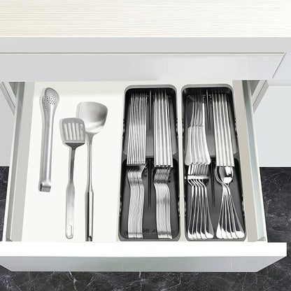 Kitchen Drawer Organizer Small Silverware Organizer/Utensil Holder and Cutlery Tray for Flatware and Silverware Partition Storage (Black - Flatware Organizers Only)