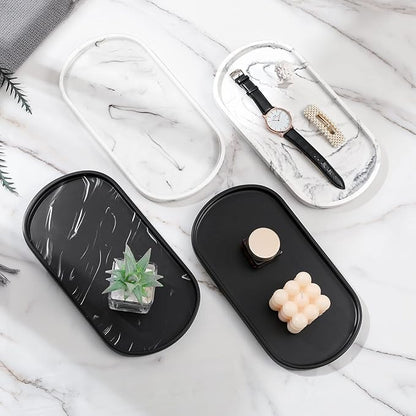Luxspire Bathroom Vanity Tray for Countertop, Oval Kitchen Soap Dispenser and Toiler Tank Trays, 11.4“ Resin Vanity Organizer for Lotion Bottles, Perfume, Jewelry, Dresser, Medium, Matte Black