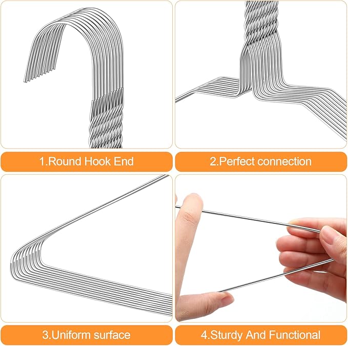 Yuntau 120 Pcs Wire Hangers Bulk 17.7" Dry Cleaner Hangers, Suit Holders for Home Caped Clothing (Silver)