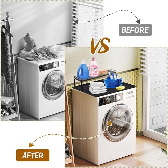 Washer and Dryer Countertop with Extendable Shelf and Silicone Mat, Washer Dryer Shelf with Mat, Universal Front Load Washer and Dryer Countertop Set for Laundry Room Organization (14-25 Inch)