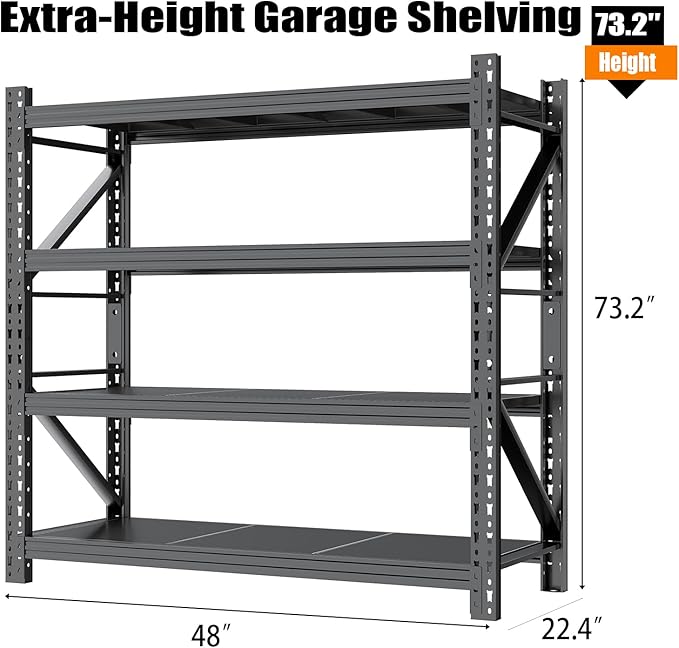 Garage Storage Shelves,73" H*48" W*22.4" D Heavy Duty 4-Tier Metal Shelving Unit with Adjustable Shelves Industrial Garage Shelving for Garage Organization & Warehouse Storage