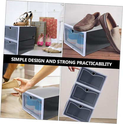 ULTECHNOVO 6pcs Stackable Flip Shoe Boxes Closet Shoe Organizer Storage Containers for Organizing Black