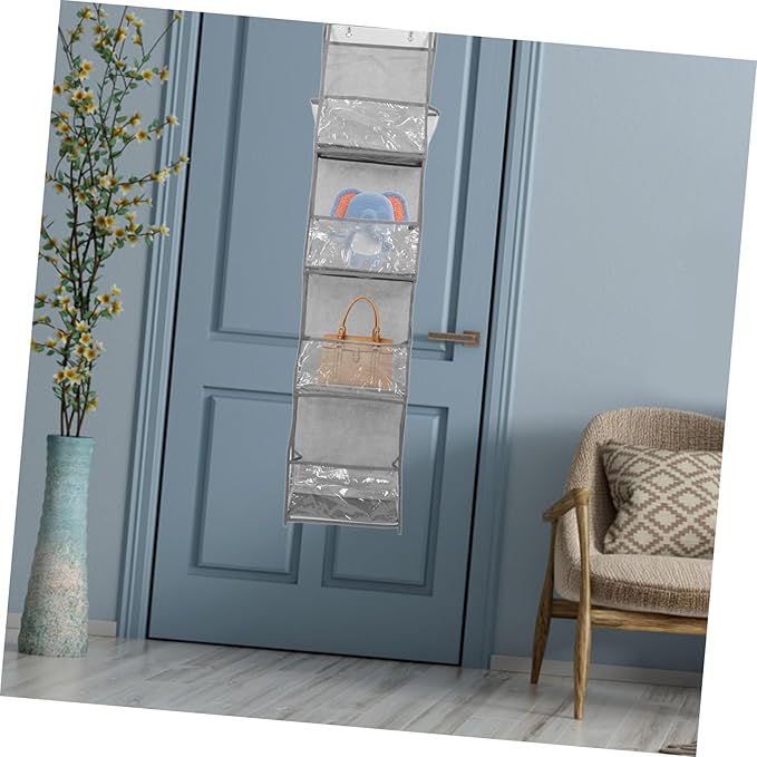 2Pcs Over The Door Handbag Organizer Multi Purpose Hanging Pocket Storage for Home Office School and Space Saving Design with Compartments White Grey
