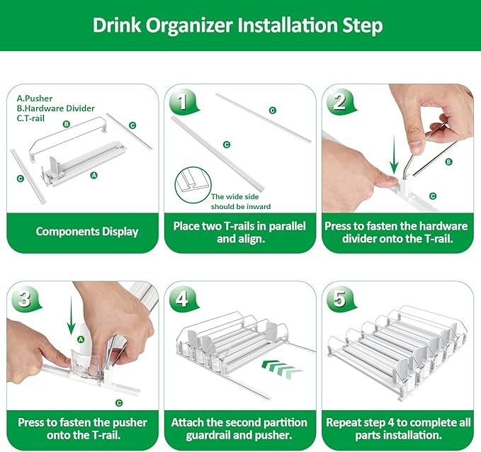 Drink Organizer for Fridge-White Automatic Pusher Glide,12oz 16oz 20oz-Soda Dispenser for Fridge-Holds up to 25 Cans