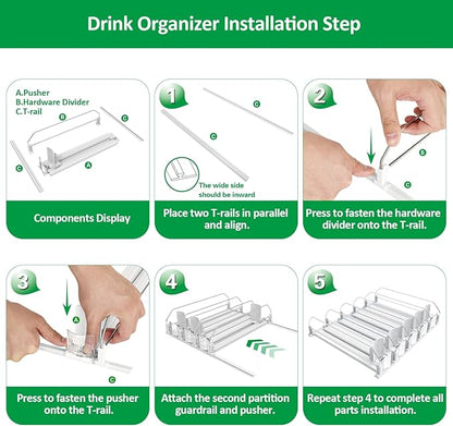 Drink Organizer for Fridge-White Automatic Pusher Glide,12oz 16oz 20oz-Soda Dispenser for Fridge-Holds up to 25 Cans