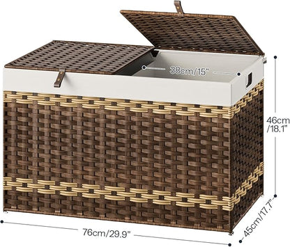 HOOBRO Storage Basket with Lid, 42.3 Gallon (160L) Wicker Storage Basket with 2 Separate Lid, Blanket Storage Bin with 2 Removable Liner Bags, for Bedroom, Laundry, Brown and Natural BR276CW01