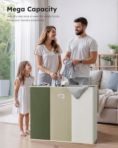 SOLEDI 180L 3-Section Laundry Hamper with Lid, Extra Large Dirty Clothes Basket with Sturdy Handles for Laundry Room & Bedroom - Durable Organizer for Sorting Laundry