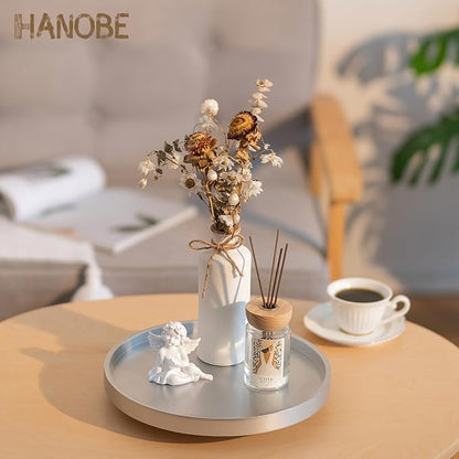 Hanobe Lazy Susan Bathroom Tray: Decorative Round Table Centerpieces 12 inch Turntable Organizer for Countertop Dining Room Kitchen Pantry Champagne Sliver