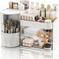 Makeup Organizer,Rotating Cosmetic Storage Organizer with Drawers,Large Capacity Makeup Brush Holder,Skincare Vanity Organizer for Bathroom Countertop, White