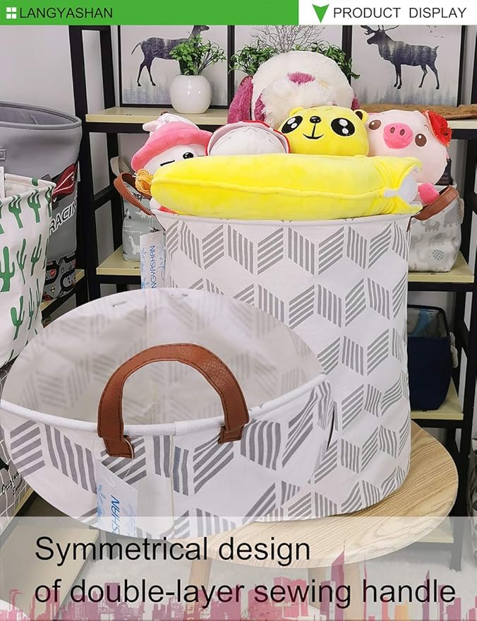 Laundry Basket Canvas Fabric Collapsible Organizer Basket for Storage Bin Toy Bins Gift Baskets Bedroom Clothes Children Nursery Hamper (Gery wave)